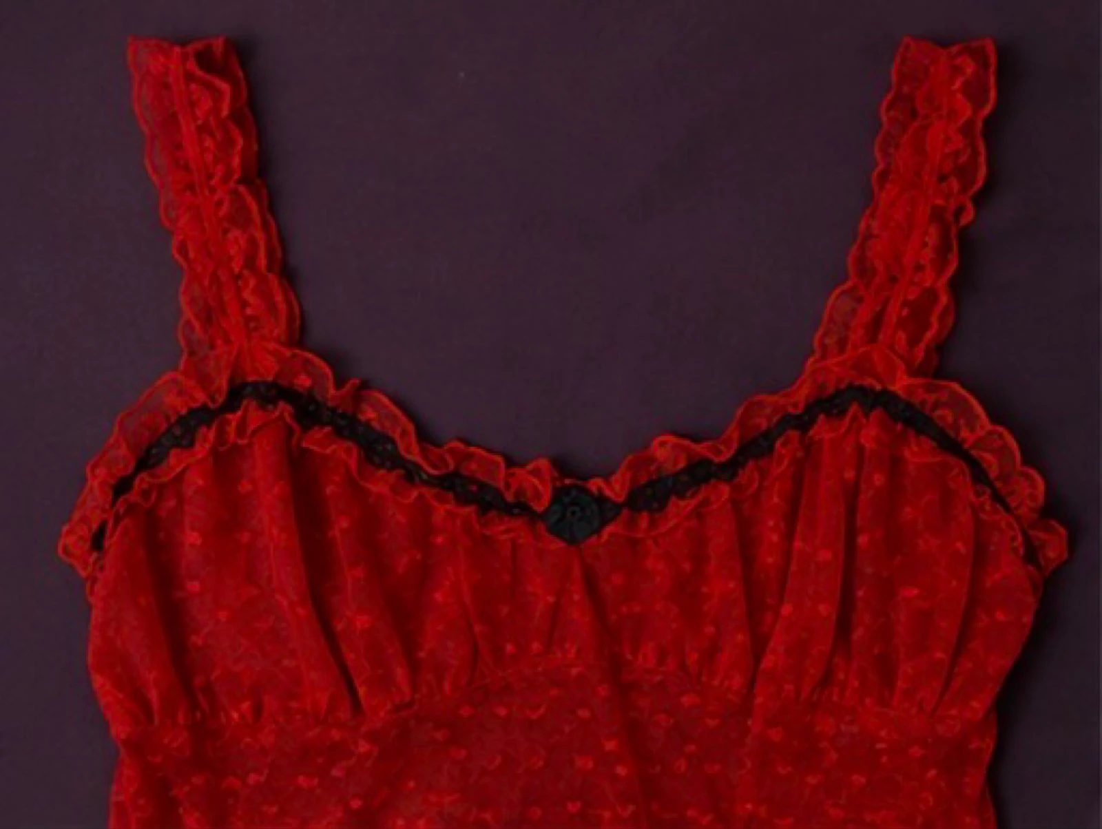 Déshabillé / nuisette en dentelle rouge transparente – Bretelles réglables – photo 3